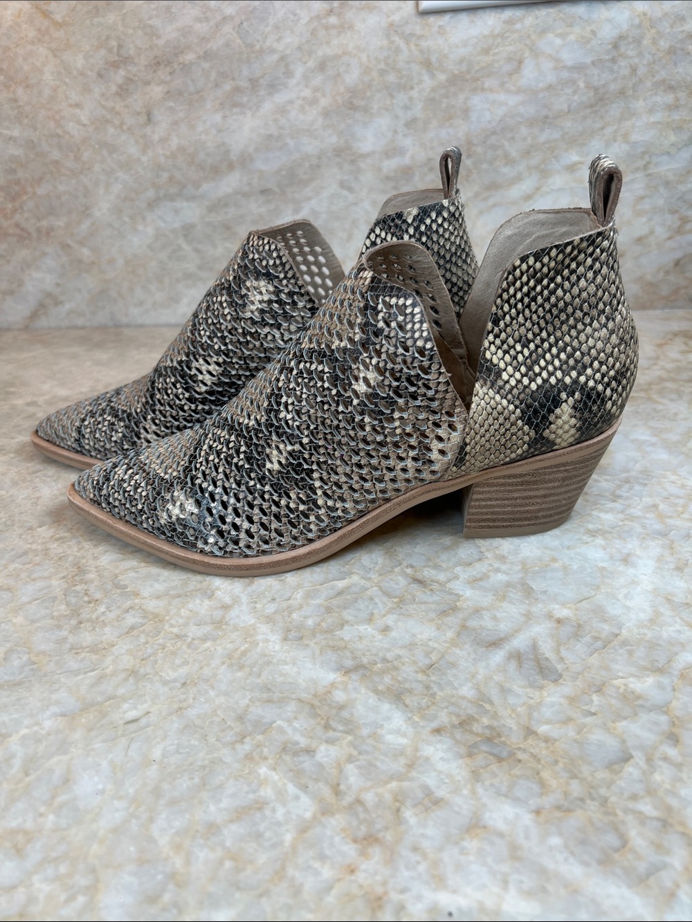 Dolce Vita Snake-Print Pointed Ankle Booties in Neutral Tones - Picture 3 of 9